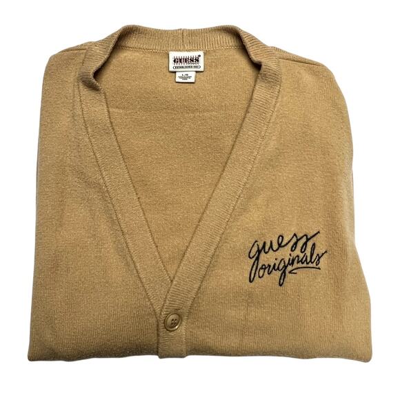 Guess Originals Cardigan Size Large Camel Tan Browns Grandpa Vintage Style - Picture 2 of 10